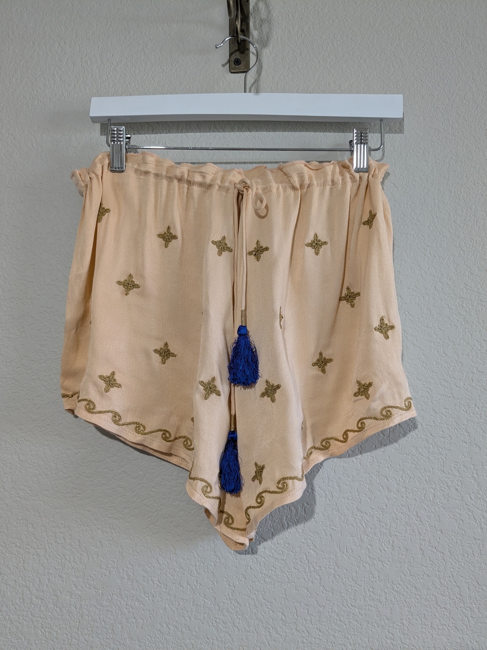 Free People Metallic Gold Scroll Star Embroidered Lounge Sleep Shorts NWOT L